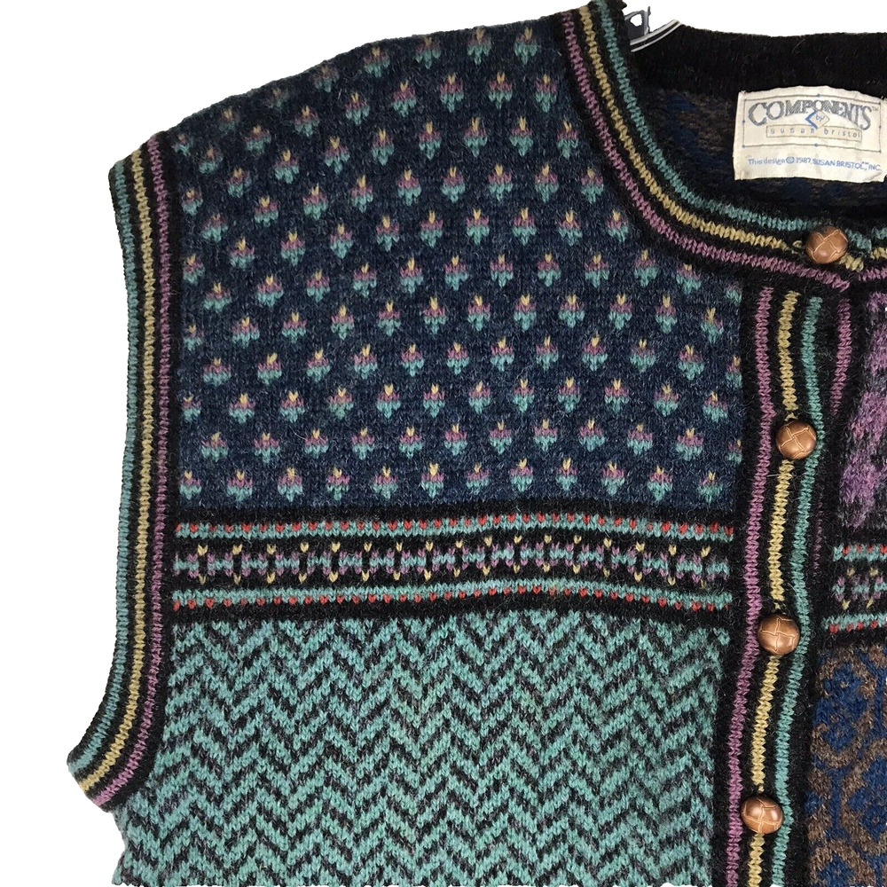 Susan Bristol Multi-Pattern Knit Vest in Teal, Purple, Navy & Black - Picture 2 of 7